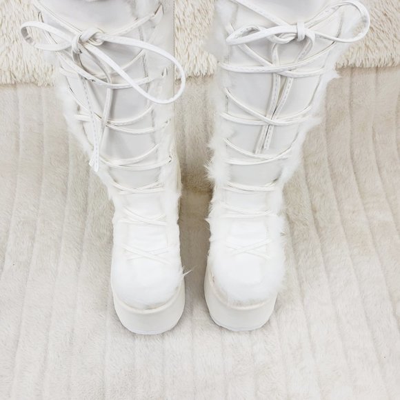 Camel 311 White furry goth punk Platform Knee Boot - Picture 10 of 11